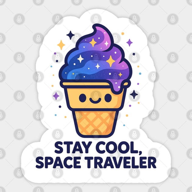 Stay Cool Space Traveler – Cosmo Bites Kawaii Galaxy Ice Cream Design Sticker by Anne Lee